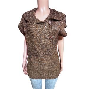 Pulp short sleeve wide placket coffee bean jumper knit pullover sweater M